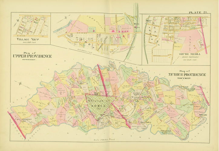 Plate 21, Farm line and Borough Atlas of Delaware County, Pennsylvania, 1892