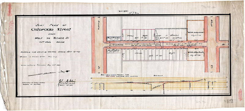 Plan, Jury plan of Colorado Street from Wolf to Ritner St., 1902