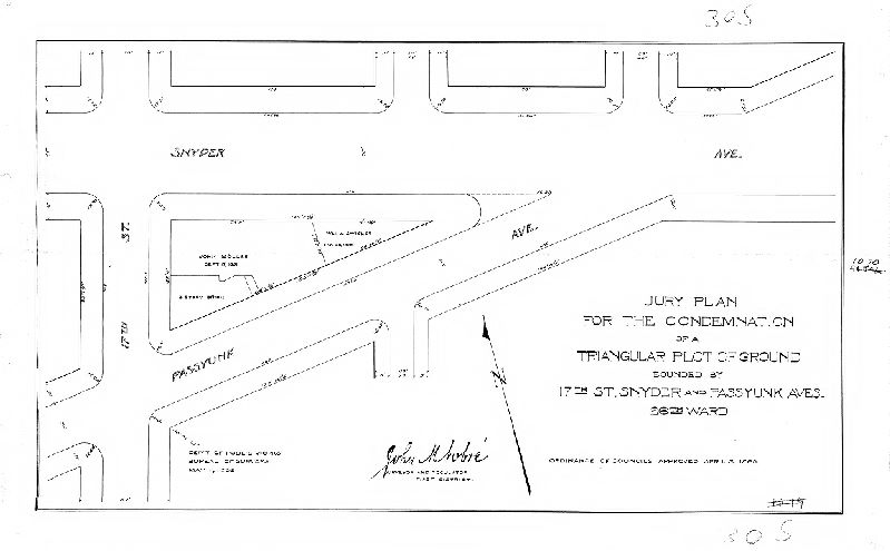Plan, Jury plan for the condemnation of a triangular plot of ground bounded by 17th St., Snyder and Passyunk Aves. 26th Ward., 1909