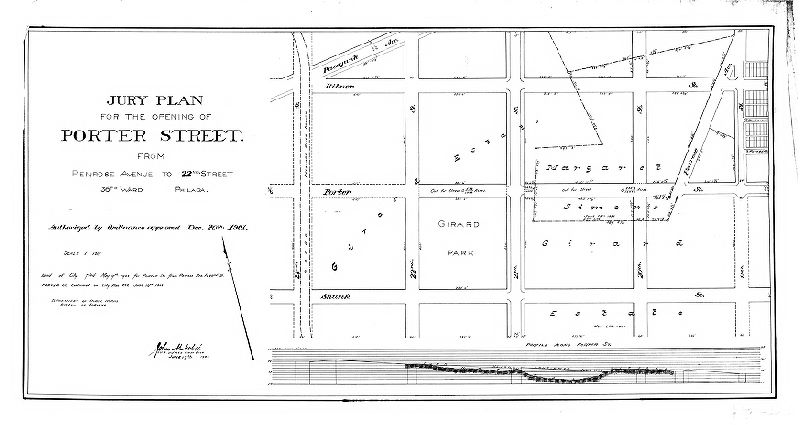 Plan, Jury plan for the opening of Porter Street from Penrose Avenue to 22nd Street, 36th Ward, Philada., 1904