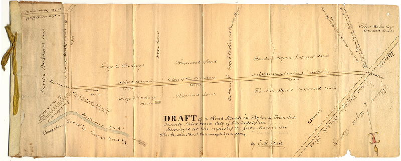 Plan, Draft of a road situate in Byberry Township Twenty-third Ward City of Philadelphia. Surveyed at the request of the Jury, March 8, 1866. Also the same route resurveyed for a Jury February 12th, 1867., 1866