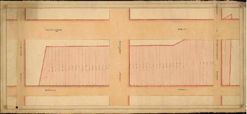 Plan, [No title: On reverse: "Joshua Lippincott property. 2nd St., Washington Ave., Clearfield to Westmoreland St."], 1840 ca.