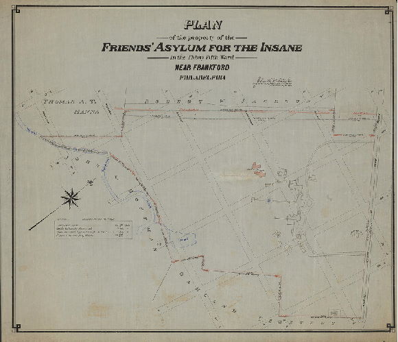 Plan, Plan of the property of Friends Asylum for the Insane in the Thirty-fifth Ward near Frankford, Philadelphia , 1892