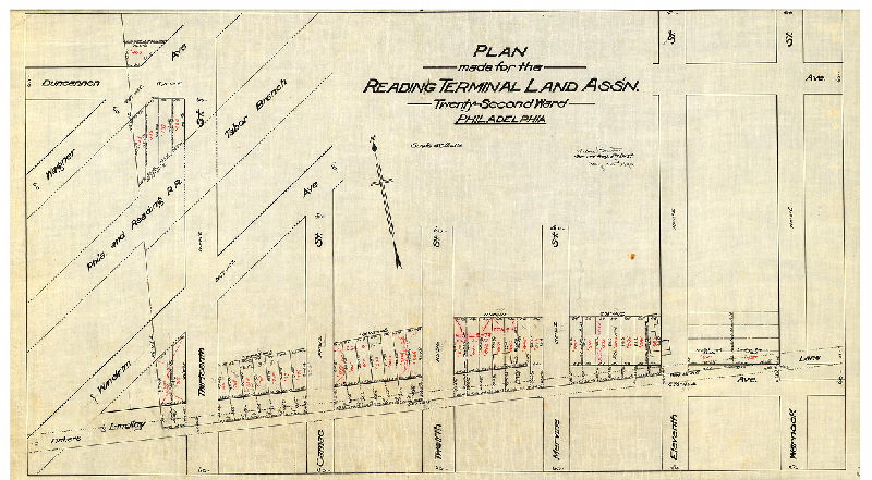 Plan, Plan made for the Reading Terminal Land Ass'n 22nd Ward, Phila. Walter Brinton, Sur. & Reg. 5th Dist., August 23, 1894., 1894