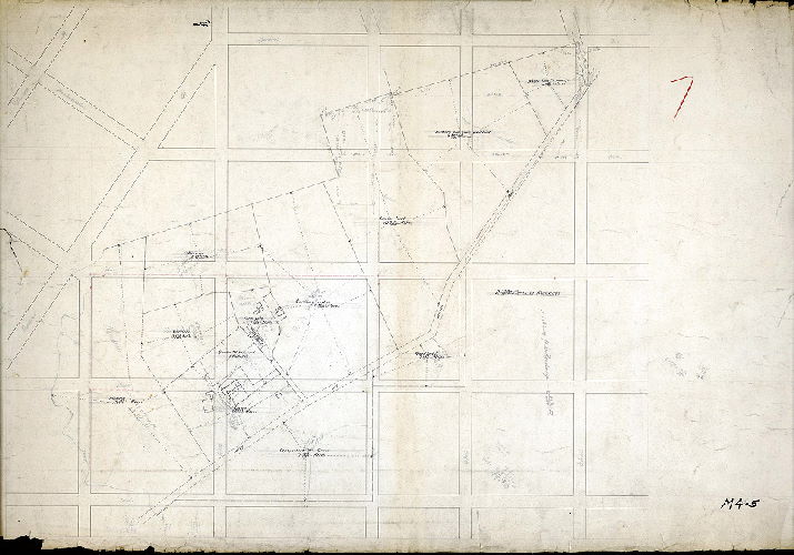 Plan, [No title. Farm property or properties in West Philadelphia near Indian Creek. Working drawing for SD7th-C-M-4-4] , 1893 ca.