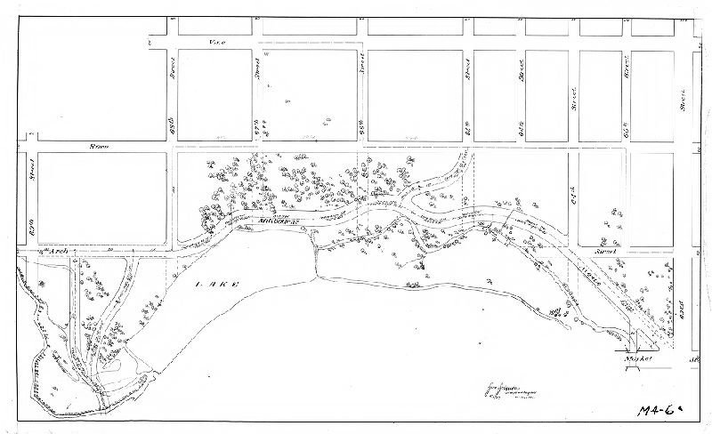 Plan, [No title. Plan showing Cobbs Creek between 63rd and 69th streets in Philadelphia, Millbourne, and Upper Darby.], 1897