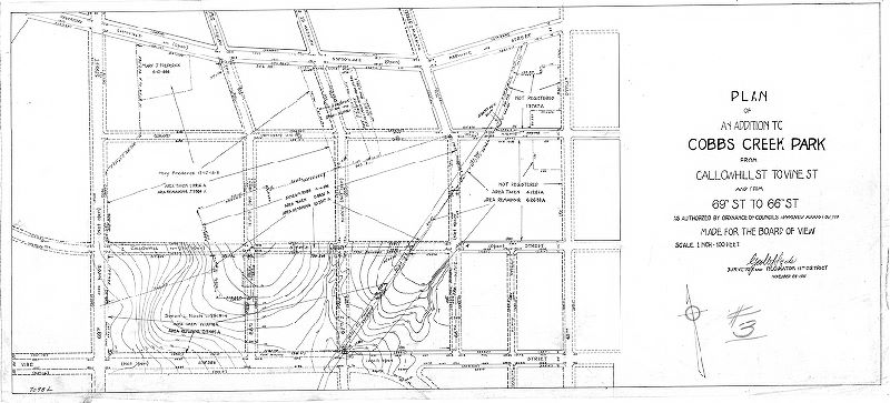 Plan, Plan of an addition to Cobbs Creek Park from Callowhill St. to Vine St. and from 69th St. to 66th St. as authorized by ordinance of Councils approved August 30, 1919. Made for the Board of View, 1919