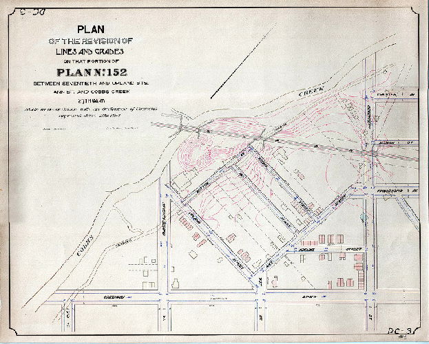 Plan, Plan of the revision of lines and grades on that portion of Plan No. 152 between Seventieth and Upland Sts., Ann St. and Cobbs Creek, 27th Ward. Made in accordance with an ordinance of Councils approved June 29th, 1894. , 1895 ca.