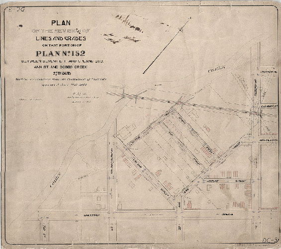 Plan, Plan of the revision of lines and grades on that portion of Plan No. 152 between Seventieth and Upland Sts., Ann St. and Cobbs Creek, 27th Ward. Made in accordance with an ordinance of Councils approved June 29th, 1894. , 1895