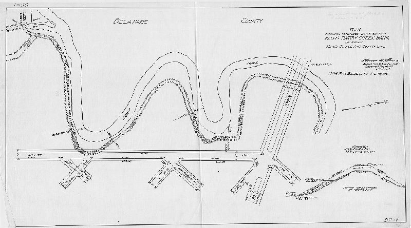 Plan, Plan showing proposed construction along Darby Creek bank between King's Sluice and [Delaware] County line., 1929