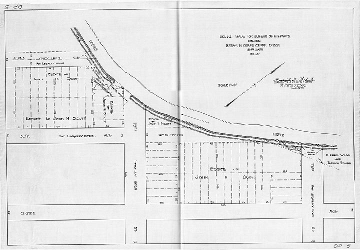 Plan, Sketch made for Bureau of Highways showing break in Cobbs Creek Dyke, 40th Ward, Phila. , 1930