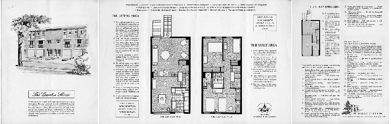 Plan, The Garden House. The Towne Gardens, Island Road & Turnstone Rd., Philadelphia 42, PA. SA7-8571. [One of four 4-page bifold brochures touting different house styles in the Eastwick Redevelopment area. Price noted in pencil: $13,400 ], 1961 ca.