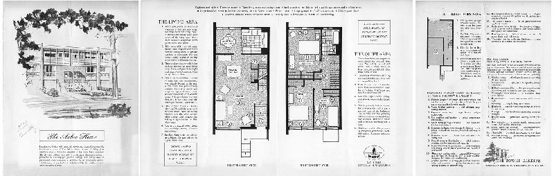 Plan, The Arbor House. The Towne Gardens, Island Road & Turnstone Rd., Philadelphia 42, PA. SA7-8571. [One of four 4-page bifold brochures touting different house styles in the Eastwick Redevelopment area. Price noted in pencil: $11,990 ], 1961 ca.