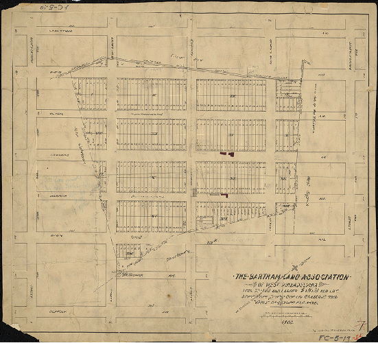 Plan, The Bartram Land Association of West Philadelphia. Lots 25-100 [feet] and larger $130-00/100 per lot. 5 cent fare Darby Car on Chestnut and Walnut or Spruce and Pine. Eng[raving] J. L. Smith, 27 So. 6th St. Phila, 1903