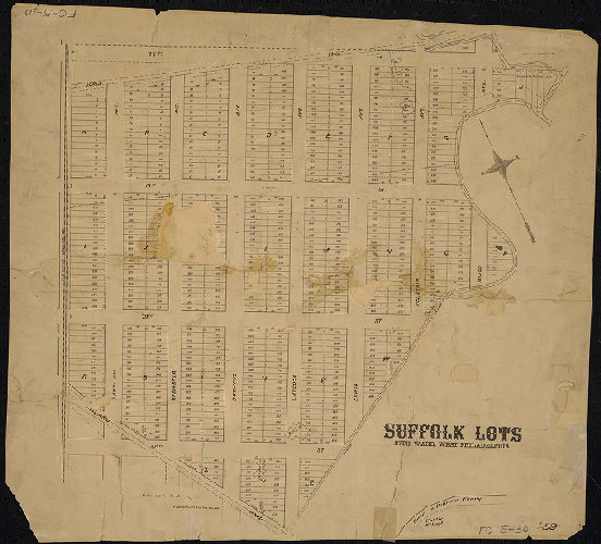 Plan, Suffolk Lots, 27th Ward, West Philadelphia. F. Bourquin, Lith., 31 S. 6t St. Philada., 1890 ca.