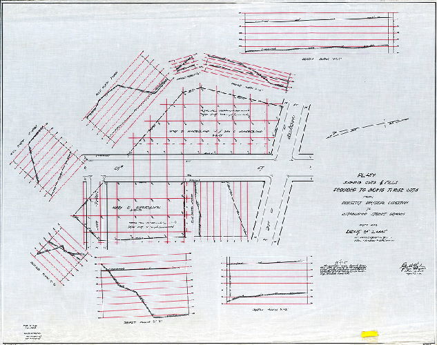 Plan, Plan showing cuts & fills required to bring these lots from present physical condition to established street grades. Made for Dept. of Law in connection with Plan No. 10366V dated 5-13-30. , 1932