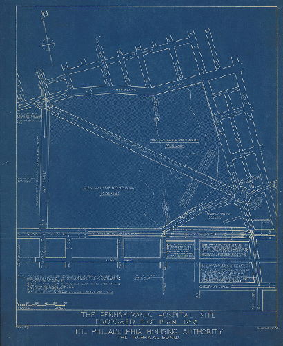 Plan, The Pennsylvania Hospital Site. Proposed Plot Plan No. 3. The Philadelphia Housing Authority. The Technical Board. PHA-39, 1938