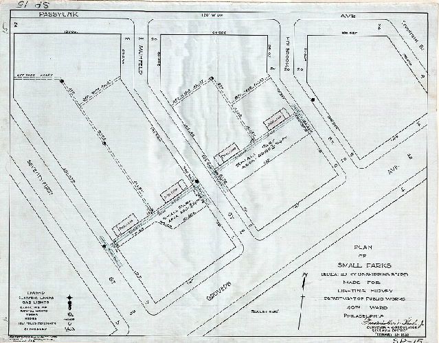 Plan, Plan of small parks dedicated by the U.S. Shipping Board, made for lighting survey, Department of Public Works, 40th Ward, Philadelphia, 1933