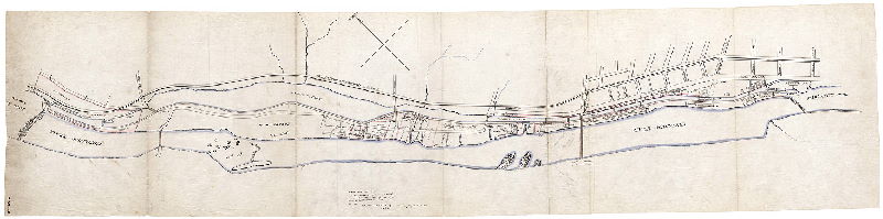 Plan, [Manayunk Canal] Scale 200 feet = 1 inch. N. B. That wherever the letter S occurs at an angel or on a line in the above plan a marble stone has been fixed by me John Levering, 1847. Tracing by H. H. Platt., 1847