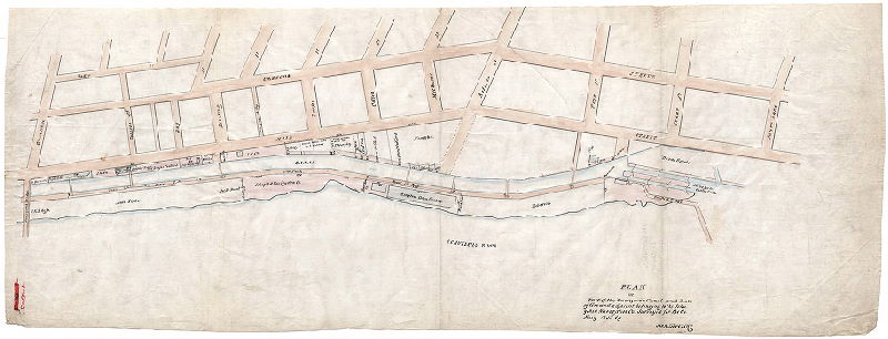 Plan, Plan of part of the Manayunk Canal and lots of ground adjacent belonging to the Schuylkill Navigation Co. Surveyed for the Co. May 1853 by John Levering. [Tracing copy made by "H. H. P." (H. H. Platt)] , 1853