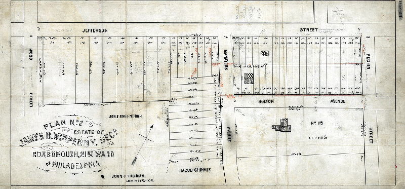 Plan, Plan No. 2, estate of James B. Winpenny, dec'd., Roxborough, 21st Ward, Philadelphia. John J. Thomas, administrator., 1882 ca.