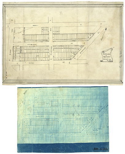 Plan, Plan of lots at Wissahickon surveyed March 20, 1883 [Two plans, both reduced size: blueprint of original, and tracing. These may have been attached to a larger plan - CHECK FILES], 1883