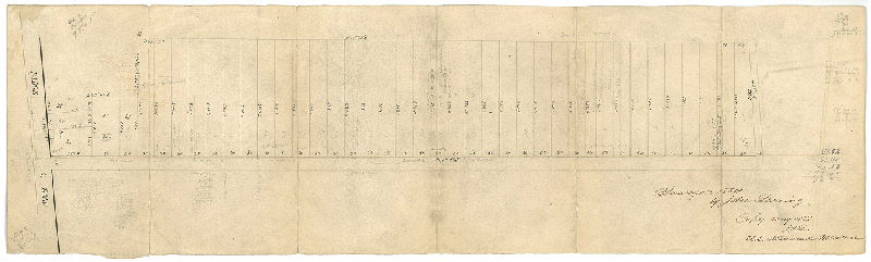 Plan, [Surveyed 1854 by John Levering. Copy May 1871, J. H. L. U.S. Standard Measure [On reverse: "Leverington Avenue Lots 1854"], 1854