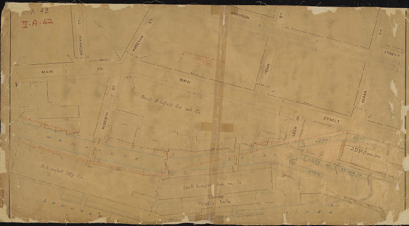 Plan, [No title. Plan of streets and industrial buildings along the Manayunk Canal of the Schuylkill Navigation, from above Mechanic Street to below Cedar Street. This plan is contiguous with SD9TH-II-A-41], 1890 ca.